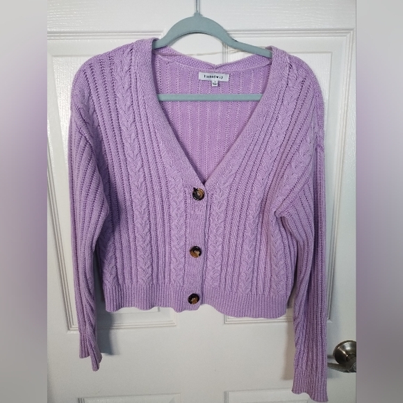 Hooked Up Lavender Cable Knit Cardigan Sweater - Picture 1 of 7